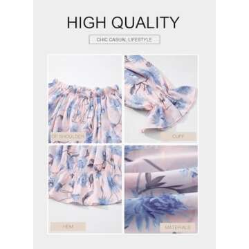 BLENCOT Womens Off The Shoulder Blouse Tops 3/4 Ruffle Sleeve Summer Floral Print T Shirts Pink M