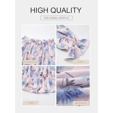 BLENCOT Womens Off The Shoulder Blouse Tops 3/4 Ruffle Sleeve Summer Floral Print T Shirts Pink M