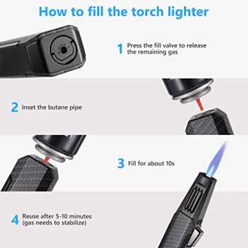 Butane Torch Lighter HGT-198 - Adjustable Flame for Cooking