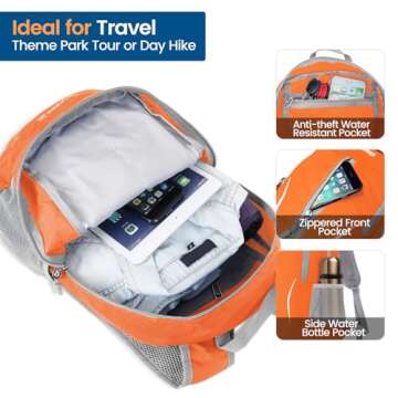 ZOMAKE Ultra Lightweight Packable Backpack 25L, Foldable Hiking Backpacks Water Resistant Small Folding Daypack for Travel(Orange)