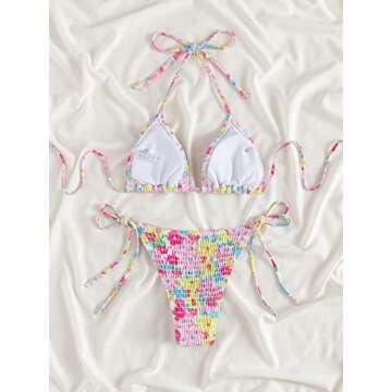 MakeMeChic Women's Halter Tie Side Triangle Bikini Set high Cut 2 Piece Bikini Swimsuit Bathing Suit...