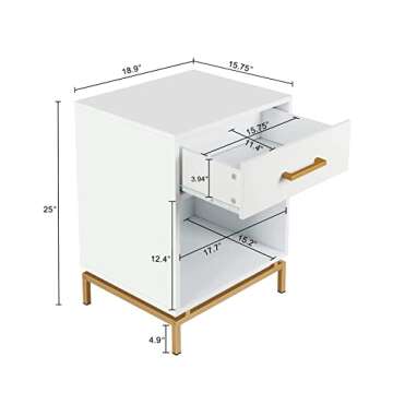 Anmytek White Nightstand: Modern Bedside Table with Storage
