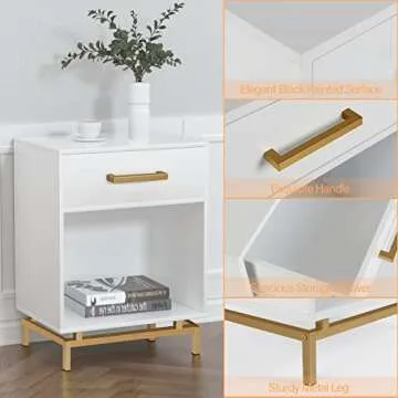 Anmytek White Nightstand with Drawer and Shelf