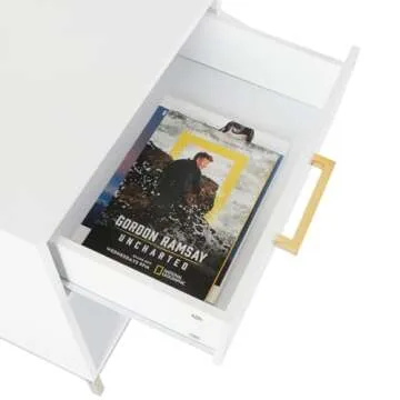 Anmytek White Nightstand with Drawer and Shelf