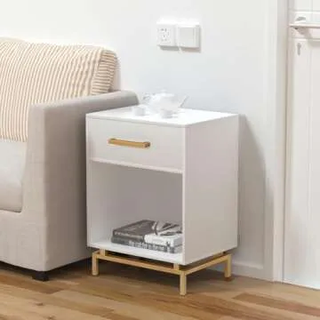 Anmytek White Nightstand with Drawer and Shelf