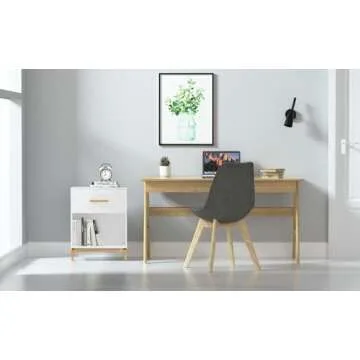 Anmytek White Nightstand with Drawer and Shelf