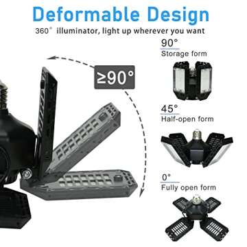 QiyuanLS LED Garage Light,150W Deformable Garage Ceiling Lights,15000LM, 4 Adjustable Panels, E26/E27 Shop Lights for Basement, Barn, Workshop,High Bay Light