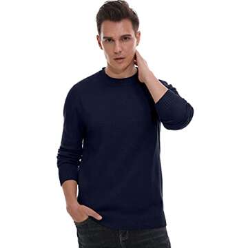 Sailwind Men's Crewneck Sweater Soft Casual Sweaters for Men Classic Pullover Sweaters with Ribbing Edge Navy Blue