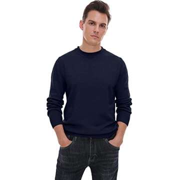 Sailwind Men's Crewneck Sweater Soft Casual Sweaters for Men Classic Pullover Sweaters with Ribbing Edge Navy Blue