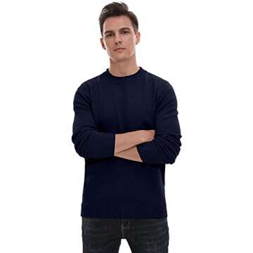 Sailwind Men's Crewneck Sweater Soft Casual Sweaters for Men Classic Pullover Sweaters with Ribbing Edge Navy Blue
