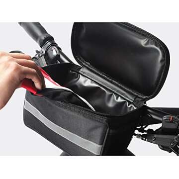 traderplus Bike Handlebar Bag Bicycle Basket Waterproof Mountain Cycling Pack with Touchable Transparent Cell Phone Pouch Reflective Stripe Bike Front Basket Thermal Insulation Storage Bag, 2L