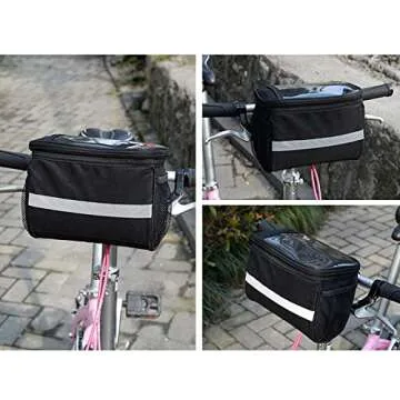 traderplus Bike Handlebar Bag Bicycle Basket Waterproof Mountain Cycling Pack with Touchable Transparent Cell Phone Pouch Reflective Stripe Bike Front Basket Thermal Insulation Storage Bag, 2L