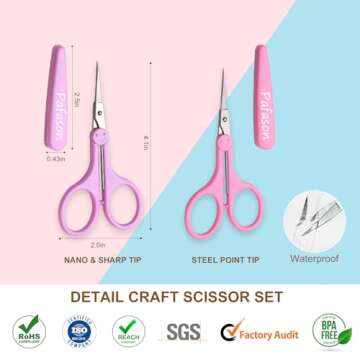 PAFASON 4" Stainless Steel Detail Craft Scissors Set with Straight Precise Tips & Safety Cap & TSA C...