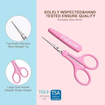 PAFASON 4" Stainless Steel Detail Craft Scissors Set with Straight Precise Tips & Safety Cap & TSA Complied Ideal for Scrapbooking, Paper Yarn Thread Fabric Cutting Sewing Quilting Embroidery Knitting