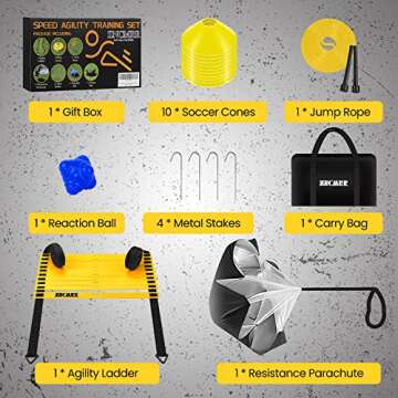 ZNCMRR Agility Ladder Speed Training Equipment Set, 20Ft Adjustable 12 Rung Workout Ladder, Running ...