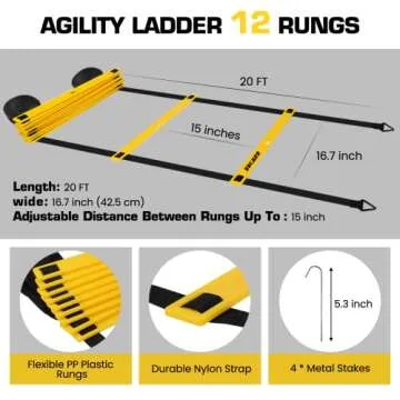 ZNCMRR Agility Ladder Speed Training Equipment Set, 20Ft Adjustable 12 Rung Workout Ladder, Running Speed Parachute and 10 Disc Cones for Football, Basketball, Baseball and Footwork Skills Training