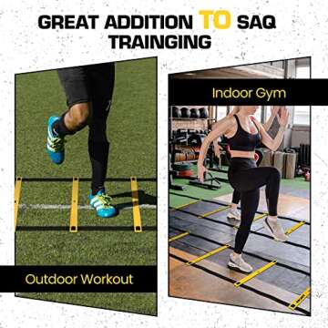 ZNCMRR Agility Ladder Speed Training Equipment Set, 20Ft Adjustable 12 Rung Workout Ladder, Running Speed Parachute and 10 Disc Cones for Football, Basketball, Baseball and Footwork Skills Training