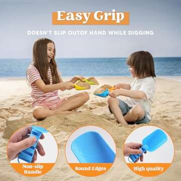 Sloosh Beach Sand Shovels for Kids - 4 Colorful Beach Toys