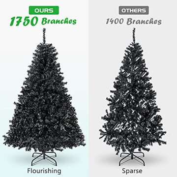 KINSOHOME 7.5FT Black Christmas Tree, Artificial Christmas Tree, 1750 PVC Branch Tips, Premium Hinged Spruce Xmas Pine Tree with Sturdy Metal Stand for Home, Office, Party Holiday Decoration