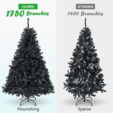KINSOHOME 7.5FT Black Christmas Tree, Artificial Christmas Tree, 1750 PVC Branch Tips, Premium Hinged Spruce Xmas Pine Tree with Sturdy Metal Stand for Home, Office, Party Holiday Decoration