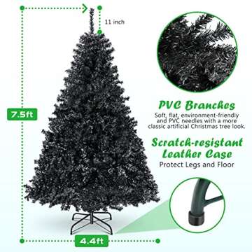 KINSOHOME 7.5FT Black Christmas Tree, Artificial Christmas Tree, 1750 PVC Branch Tips, Premium Hinged Spruce Xmas Pine Tree with Sturdy Metal Stand for Home, Office, Party Holiday Decoration