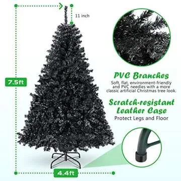 KINSOHOME 7.5FT Black Christmas Tree, Artificial Christmas Tree, 1750 PVC Branch Tips, Premium Hinged Spruce Xmas Pine Tree with Sturdy Metal Stand for Home, Office, Party Holiday Decoration