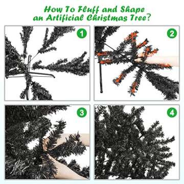 KINSOHOME 7.5FT Black Christmas Tree, Artificial Christmas Tree, 1750 PVC Branch Tips, Premium Hinged Spruce Xmas Pine Tree with Sturdy Metal Stand for Home, Office, Party Holiday Decoration