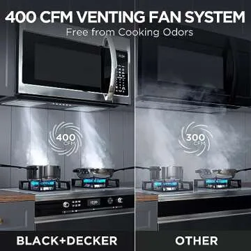 BLACK+DECKER EM044KB19 Over The Range Microwave Oven with One Touch, 1000 Watts, 400 CFM and Sensor Cooking, OTR 1.9 Cu.ft