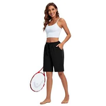 ASIMOON Women's Bermuda Yoga Shorts with Pockets for Casual Wear