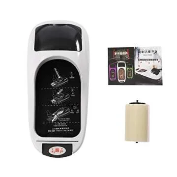Automatic Shoe Cover Dispenser Portable Shoe Film Machine + Shoe Membrane 1 Roll Keep Floor Clean Perfect for Home Shop Office Lab Disposable Overshoes Dispenser Machine (Silver + 1 Roll Shoe Film)