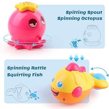 iPlay, iLearn Baby Bath Toys w/ Organizer, Water Squirting Octopus, Wind Up Swimming Turtle, Bathtub...
