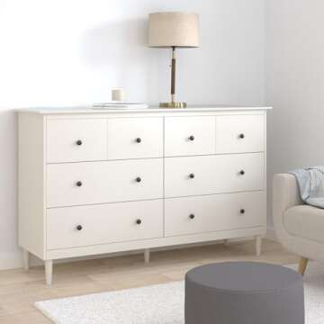 Walker Edison Wood Dresser Bedroom Storage Drawer Organizer Closet Hallway, 6 Drawer, White