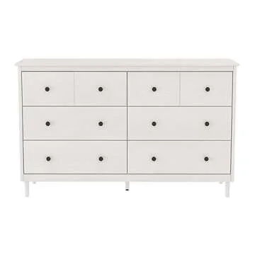 Walker Edison Wood Dresser Bedroom Storage Drawer Organizer Closet Hallway, 6 Drawer, White