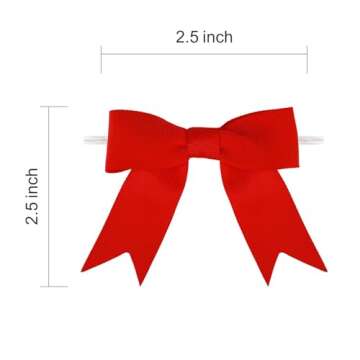 Meseey 50 Pcs 2.5 Inches Twist Tie Grosgrain Ribbon Bows Red Pretied Premade Craft Bows for Treat Ba...