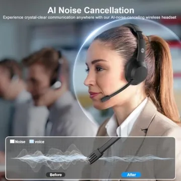 FXWONTY Wireless Headset AI Noise Cancelling Mic 65Hrs Battery