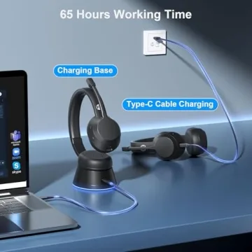 FXWONTY Wireless Headset AI Noise Cancelling Mic 65Hrs Battery