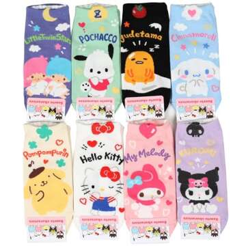 CUSTOMONACO Womens Sanrio Characters Cartoon Novelty Socks - 8 Pairs