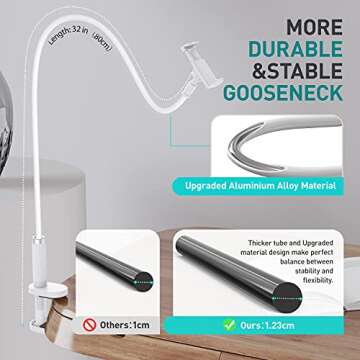 UVERTOOP Gooseneck Cell Phone Holder for Bed Phone Stand with Flexible Long Arm Clip Lazy Bracket Desk Clamp Mount Stand Compatible with iPhone 12 11 Pro XS Max XR SE 8 7 Galaxy and More (White)