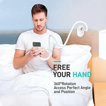 UVERTOOP Gooseneck Cell Phone Holder for Bed Phone Stand with Flexible Long Arm Clip Lazy Bracket Desk Clamp Mount Stand Compatible with iPhone 12 11 Pro XS Max XR SE 8 7 Galaxy and More (White)
