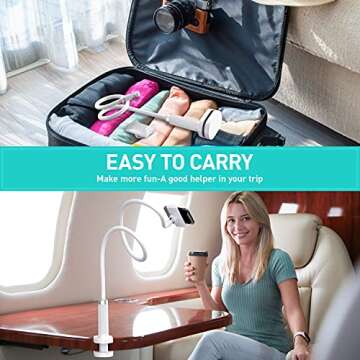 UVERTOOP Gooseneck Cell Phone Holder for Bed Phone Stand with Flexible Long Arm Clip Lazy Bracket Desk Clamp Mount Stand Compatible with iPhone 12 11 Pro XS Max XR SE 8 7 Galaxy and More (White)