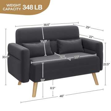 Yaheetech 46" Small Modern Fabric Sofa Loveseat Mid Century 2 Seater Sofa Couch with Lumbar Pillows,...