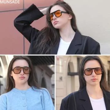 MUNSADE Trendy Square Aviator Sunglasses for Women