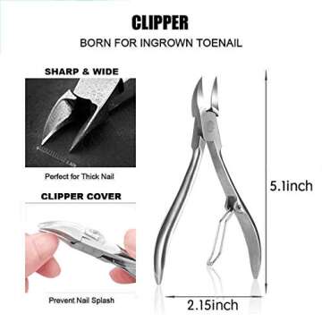 JTIEO 12PCS Toenail Clippers Ingrown Toenail Tool Nail Clippers Nail Clipper Set Ingrown Toenail Removal Kit Podiatrist Toenail Clippers Heavy Duty Toenail Clippers for Thick Toenails (Silver)