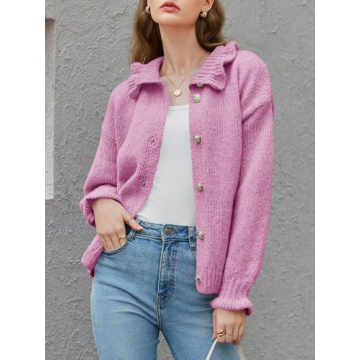 Saodimallsu Women's Oversized Ruffle Cardigan Trendy Sweater