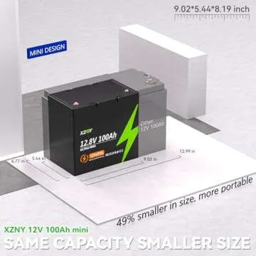 XZNY Mini 12V 100Ah LiFePO4 Battery, The Smallest 12V 100Ah Lithium Battery with Low Temperature Pro...