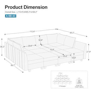 Belffin Luxury Modular Sofa Bed - Chic & Spacious Design for Living Rooms
