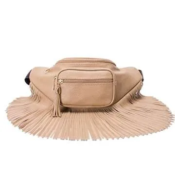 Solene Fringe Waist bag for women with Multi Zipper Pockets - (KL088, Stone)