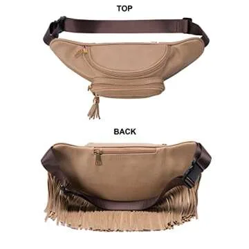 Solene Fringe Waist bag for women with Multi Zipper Pockets - (KL088, Stone)