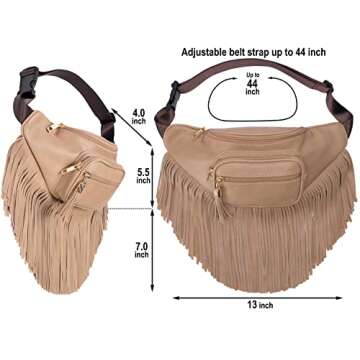 Solene Fringe Waist bag for women with Multi Zipper Pockets - (KL088, Stone)