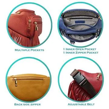 Solene Fringe Waist bag for women with Multi Zipper Pockets - (KL088, Stone)